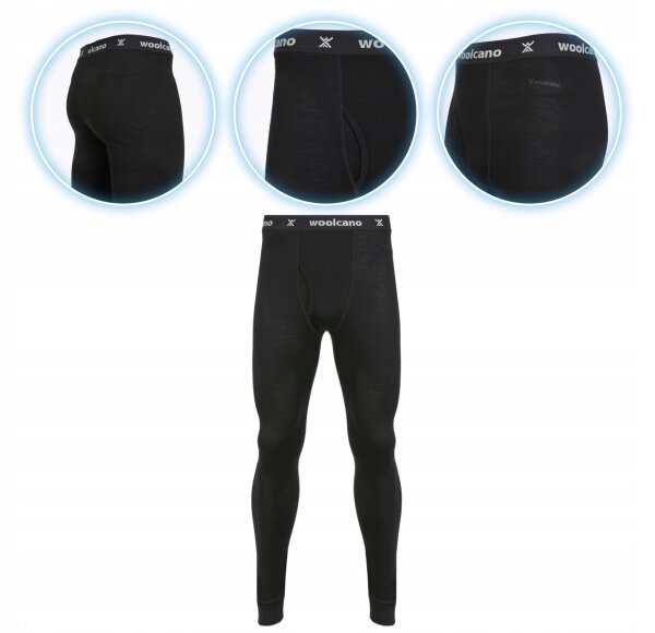 Woolcano Herren Thermohose 100% Merino Wolle Schwarz Gr.XXL Unterhose Leggings