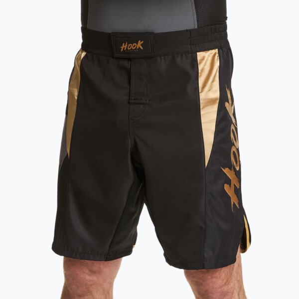 HOOK FIGHTING MMA Shorts Herren Kampfshorts BJJ Grappling Hose Schwarz Gold Gr.L